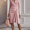 Ruched Surplice Long Sleeve Dress - Pink