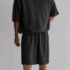 Men's Full Size Round Neck Top and Shorts Set Plus Size - Black