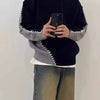 Men's Plus Size Two-Tone Mock Neck Sweater - Black