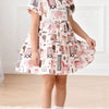 Children's Tiered Cartoon Print Casual Dress - Multicolor
