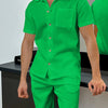 Men's Full Size Button Up Top and Shorts Set Plus Size - Green