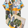 Men's Full Size Printed Short Sleeve Shirt and Shorts Set Plus Size - Flower