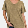 Zenana Full Size Washed Short Sleeve V-Neck T-Shirt - Mocha