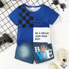 Children's Letter Round Neck Top and Denim Shorts Set - Navy