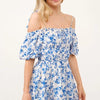 And The Why Off Shoulder Bubble Sleeve Dress - White Blue