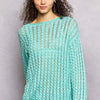 POL Openwork Round Neck Knit Top with Shiny Detail - AQUA MINT