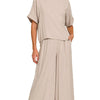 Zenana Round Neck T-Shirt and Wide Leg Pants Set - ASH MOCHA