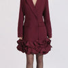 Ruffle Hem Double-Breasted Blazer Dress - Angora Red