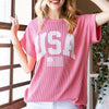 Heimish Full Size USA Graphic Short Sleeve Ribbed Top - Coral