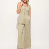 And The Why Square Neck Button Down Cropped Wide Leg Jumpsuit - SAGE