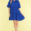 She + Sky Full Size Button Front Frill Tiered Mini Dress Plus Size - Dark Blue