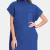 Zenana Short Sleeve Sweater Mini Dress - Navy