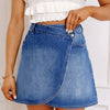 Wrapped Crossed Waist Denim Mini Skirt - Medium
