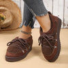 Lace Up Round Toe Platform Ankle Boots - Coffee Brown