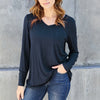 Basic Bae Full Size V-Neck Long Sleeve Top - Dark Blue