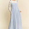 Davi & Dani Plaid Smocking Sleeveless Maxi Dress - Blue