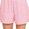 Zenana Soft Melange Hacci Elastic Waist Band Shorts - CANDY PINK