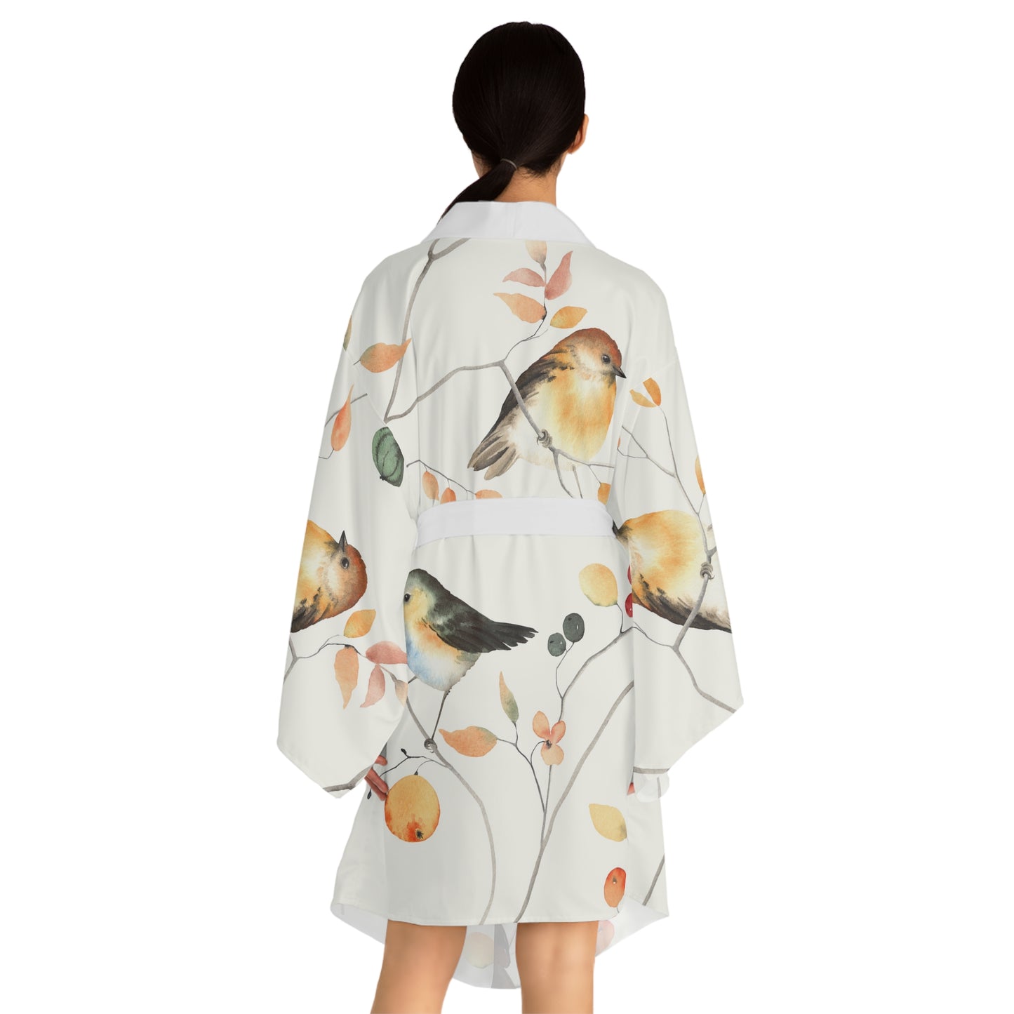 Botanical Bird Long Sleeve Kimono Robe | Cozy Loungewear, Relaxing Spa Gift, Boho Home Decor, Nature-Inspired Gift, Spring Fashion