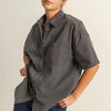 HYFVE Short Sleeve Button Down Oversized Shirt - BLACK