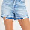 RISEN High Rise Distressed Hem Denim Shorts - Light