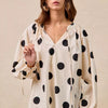 BiBi Polka Dot Exaggerated Balloon Sleeves Blouse - OATMEAL/BLACK