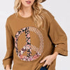 SAGE + FIG Floral Peace Patch Round Neck Top - Caramel
