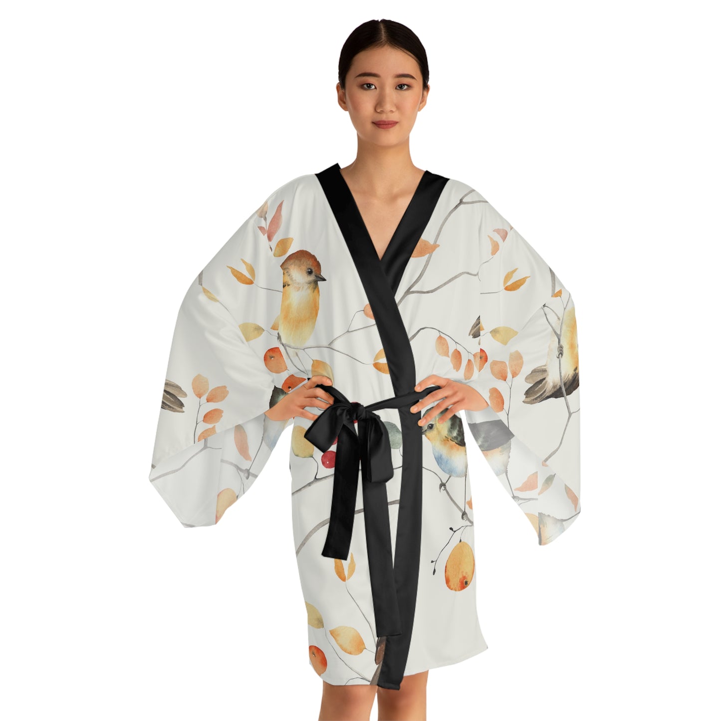Botanical Bird Long Sleeve Kimono Robe | Cozy Loungewear, Relaxing Spa Gift, Boho Home Decor, Nature-Inspired Gift, Spring Fashion