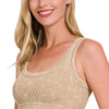 Zenana Washed Ribbed Scoop Neck Seamless Tank Top - ASH MOCHA