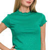 Zenana Cotton Modal Slub Lettuce Trimmed Cropped T-Shirt - K GREEN