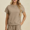 Double Take Full Size Texture Short Sleeve Top and Shorts Set - Khaki
