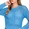Zenana Button Down Lightweight Crochet Cardigan Sweater - DEEP SKY