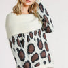 Umgee Full Size Leopard Off-Shoulder Long Sleeve Sweater Plus Size - CREAMMIX