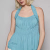 POL Backless Halter Sleeveless Top with Smocking Shirring Detail - WATER BLUE