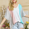 ADORA Colorblock Casual Knit Tunic Top - GREY STRIPE