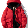 Men's Plus Size Contrast Hooded Puffer Jacket - Red