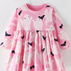 Children's Halloween Ghost & Bat Print Long Sleeve Dress - Pink