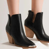 Beast Fashion Pointed Metal-Tip Toe Block Heel Ankle Boots - Black