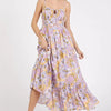 Mittoshop Floral Smocked Back Ruffled Hem Maxi Cami Dress - Lavender