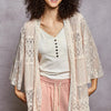 POL Lace Floral Open Front Cardigan with Trim Detail - BLUSH