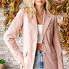 First Love Full Size Single-Breasted Flap Pocket Corduroy Blazer - Rose