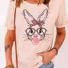 Rabbit Graphic Round Neck Short Sleeve T-Shirt - Blush Pink