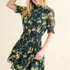 And The Why Floral Print Smocked Waist Mini Dress - Hunter Green