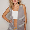 POL Ruffled Open Front Sleeveless Cardigan - Stone Grey Multicolor