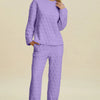 Double Take Full Size Texture Round Neck Long Sleeve Top and Pants Set - Lavender