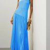 Pleated Halter Neck Maxi Dress - Sky Blue