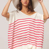 BiBi V Neck Striped Short Sleeve Top - Fuchsia