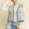 Davi & Dani Lace Patch Open Front Denim Vest - Light