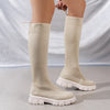 Round Toe Platform Boots - Beige