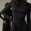 Turtleneck Long Sleeve Slit Maxi Dress - Black