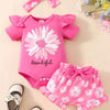 Children's Daisy Bodysuit and Shorts Set with Headband - Fuchsia Pink